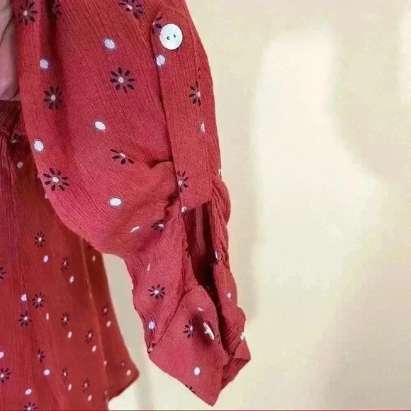 Francesca Harper 100% Rayon Burnt Orange Floral Button Down Shirt Size XXS - Picture 8 of 10